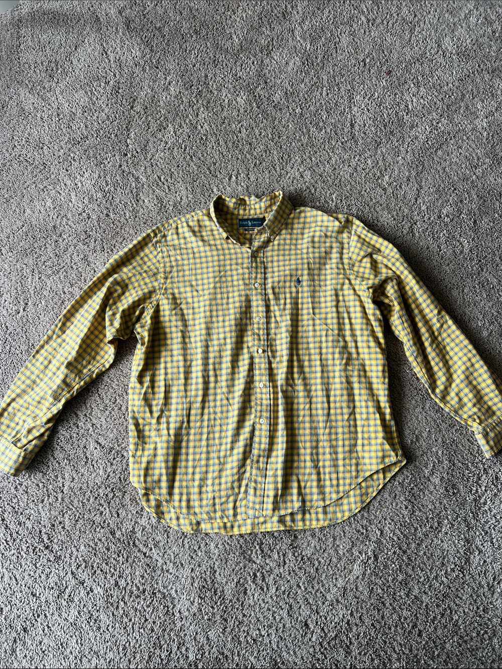 Ralph Lauren Yellow Blue Plaid Button-Down Long Sleeve Shirt Mens Polo Size XXL